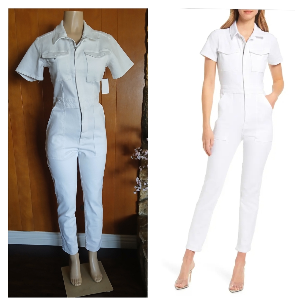 Good American White Short-Sleeve Zip-Front Utility Jumpsuit - Picture 3 of 6